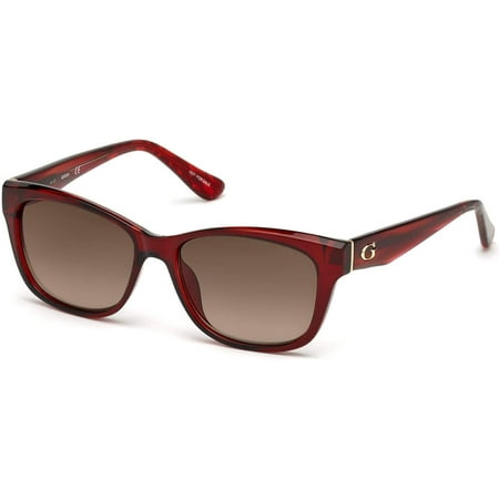Guess GU7538 66F 54MM Shiny Red/Gradient Brown Rectangular Sunglasses for Women + FREE Complimentary Eyewear Kit