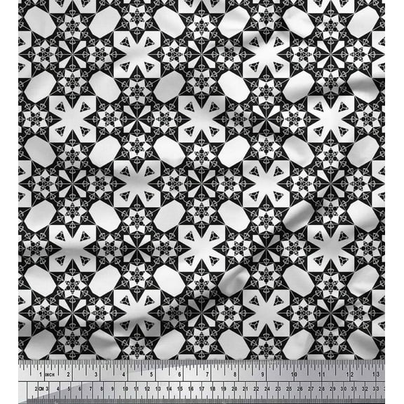 Soimoi Black Cotton Duck Fabric Geometrical Star Geometric Print Fabric by Yard 42 Inch Wide