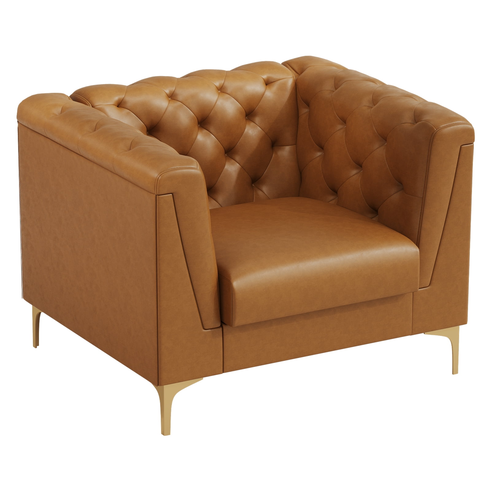 BLAZANT 40” Chesterfield Single Sofa, Upholstered Faux Leather Accent Chair, High Resilience Single Vintage Tufted Couch with Deep Seats & Metal Legs, Mid Century Modern for Living Room