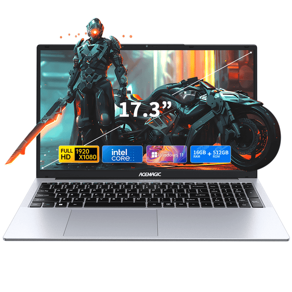 Laptop 17.3 FHD Intel Quad-Core N97 up to 3.6GHz 16GB DDR4 512GB SSD with Windows 11 Pro