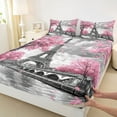 thumbnail image 3 of Homewish Pink Cherry Blossom Twin Sheet Sets,Paris Eiffel Tower Twin Fitted Sheet,Chhic Classic Architecture Flat Sheet For Adults,Super Cozy Room Decor,3-Piece, 3 of 7