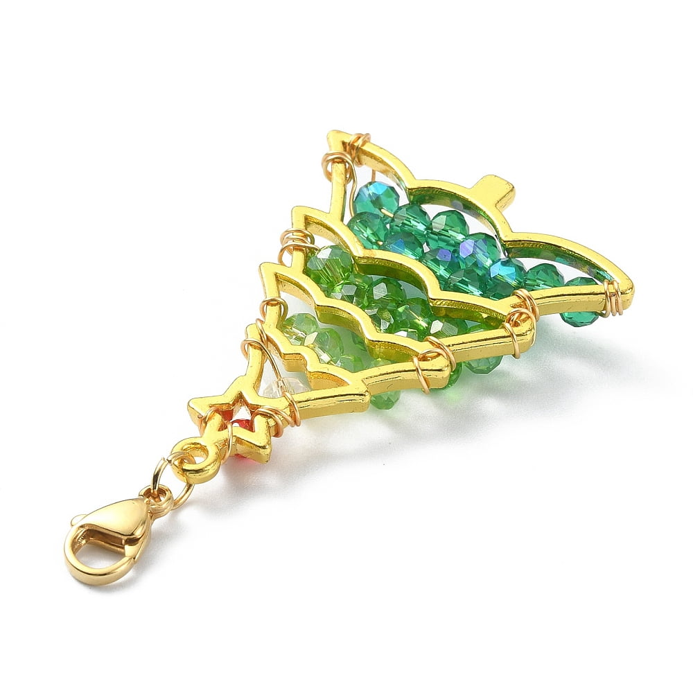 Christmas Theme Alloy Big Pendant Decoration with Glass Beads Christmas Tree Golden 54mm Tree: 42x32.5x7mm DIY