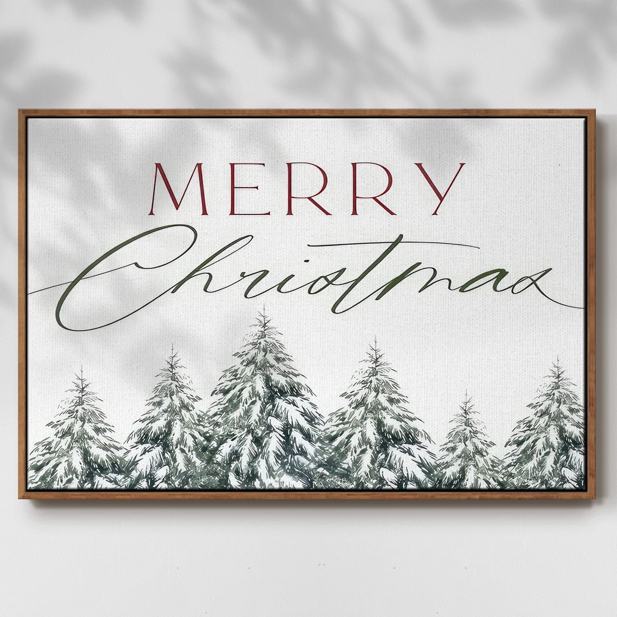 Merry Christmas Trees - Framed Gallery Wrapped Holiday Canvas - 27 x 41 - Rosewood Frame