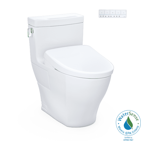 TOTO® WASHLET®  Legato One-Piece Elongated 1.28 GPF Toilet and Contemporary WASHLET S7 Contemporary Bidet Seat, Cotton White - MW6244726CEFG#01
