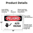 thumbnail image 2 of (2 Pack) High Voltage Spanish OSHA Danger Sign 18 Inch X 12 Inch Indoor / Outdoor Rust-Free Aluminum Metal Signs for Workplace, Workshop, and Construction Site, Made in the USA, 2 of 8