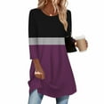 thumbnail image 5 of JTZGDY Fall Tunic Tops for Women Fashion Tie Dye/Striped/Color Block/Floral Printed 3/4 Length Sleeve Crewneck Graphic T-Shirts Loose Flowy Dressy Pullover Blouse Purple#02 XL, 5 of 7