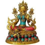 Large Size Green Tara (Tibetan Buddhist Deity) - Brass Statue with Inlay