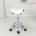 thumbnail image 2 of IVV White Swivel Saddle Stool on Wheels, 20"-25.6" Height-Adjustable Rolling Stool, PU Leather Upholstered Rolling Seat for Salon, Massage, Home Office, 2 of 9