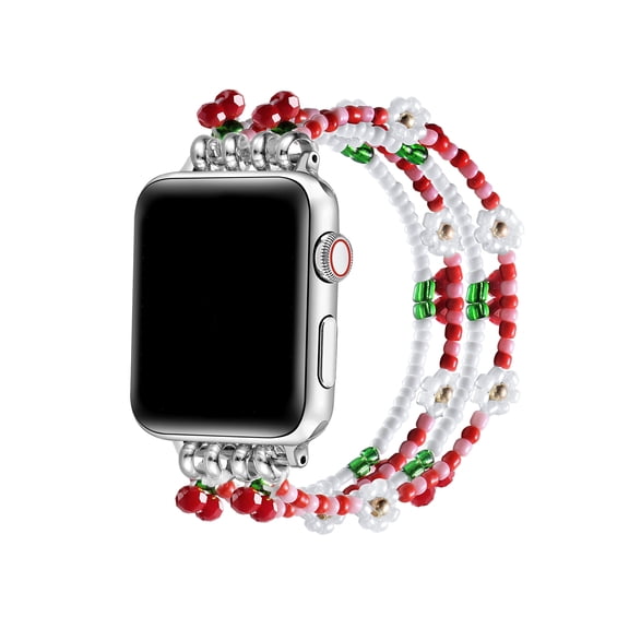 Posh Tech Cherry Beaded Stretch Replacement Apple Watch Band in Cherry Red & Pink