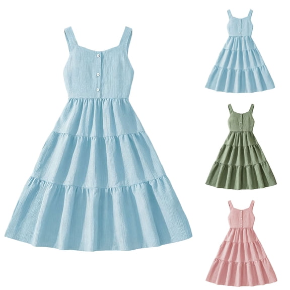 akafmk Teen Girls Cute Dresses Round Neck Button Down Flowy Tiesred Midi Sundress 7-15 Years