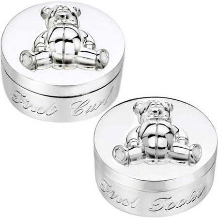 Personalized Gloria Duchin Silvertone First Tooth and Curl Trinket Boxes, Set of 2