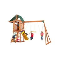 KidKraft Raptor Trail Wooden Outdoor Swing Set with Wavy Slide and Rock ...