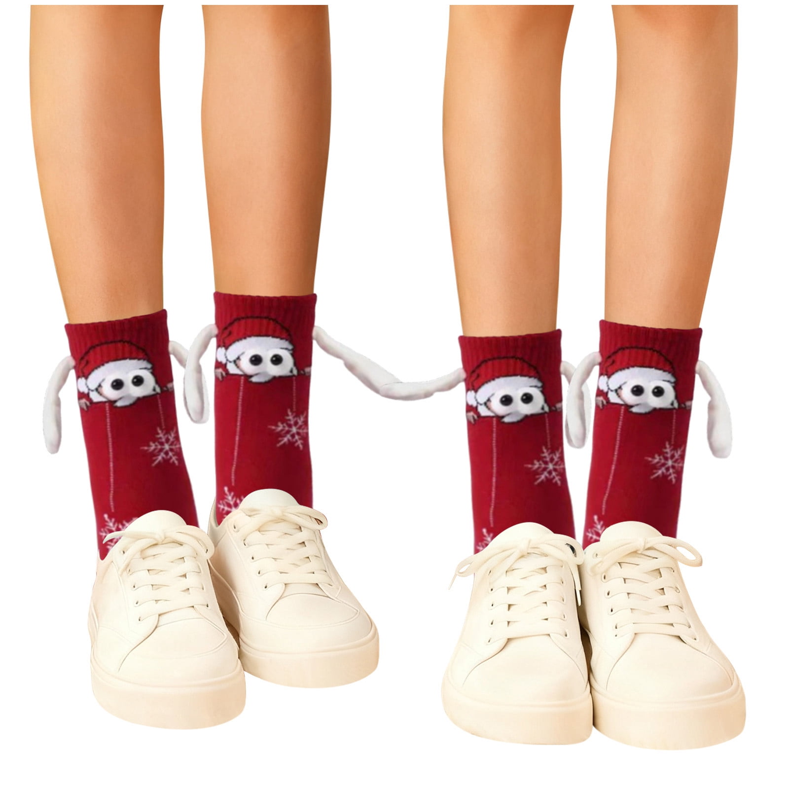 Cotton Sock Christmas Socks Magnetic Hand Holding Socks Funny Christmas Stocking Stuffers Santa Gag for Women Men Red Free Size