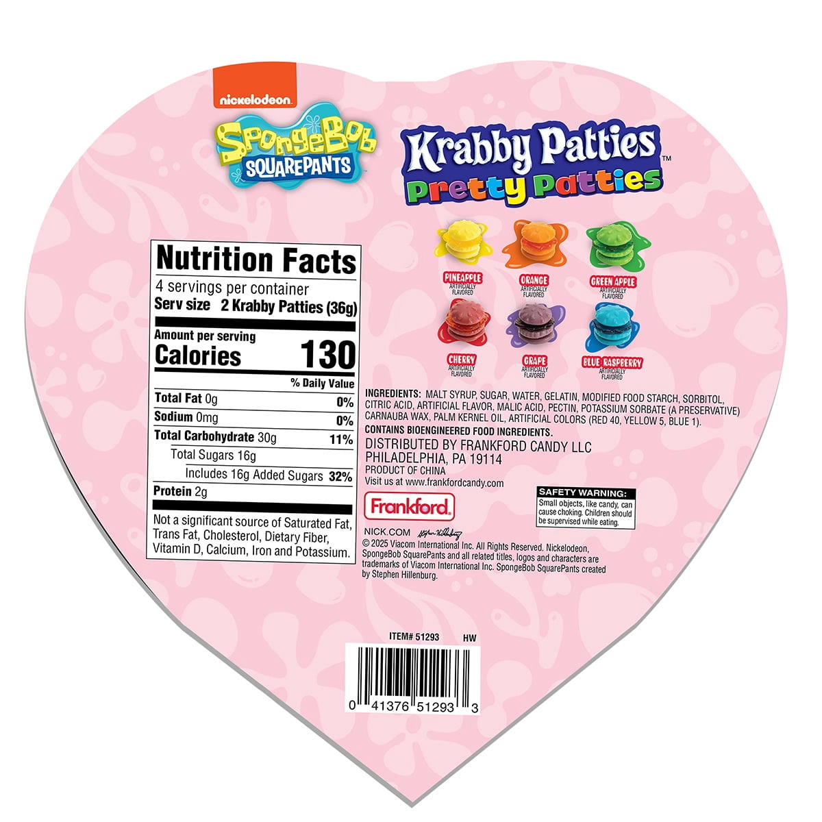 Frankford Krabby Patty Pretty Patties Fruit Flavor Gummy Candy Heart Tray, 5.08oz