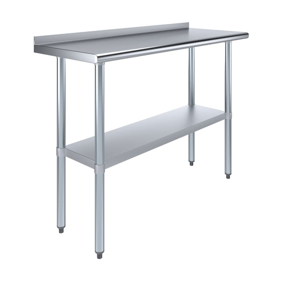AmGood 18" X 48" Stainless Steel Work Table with 1.5" Backsplash | Metal Kitchen Food Prep Table | NSF