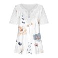 thumbnail image 4 of ICHUANYI Clearance Women's Fashion Casual Plus Size Lace V-Neck Short Sleeve Blouse T-Shirt Tops(White, XXL) ICHUANYI WER2023080816656, 4 of 5