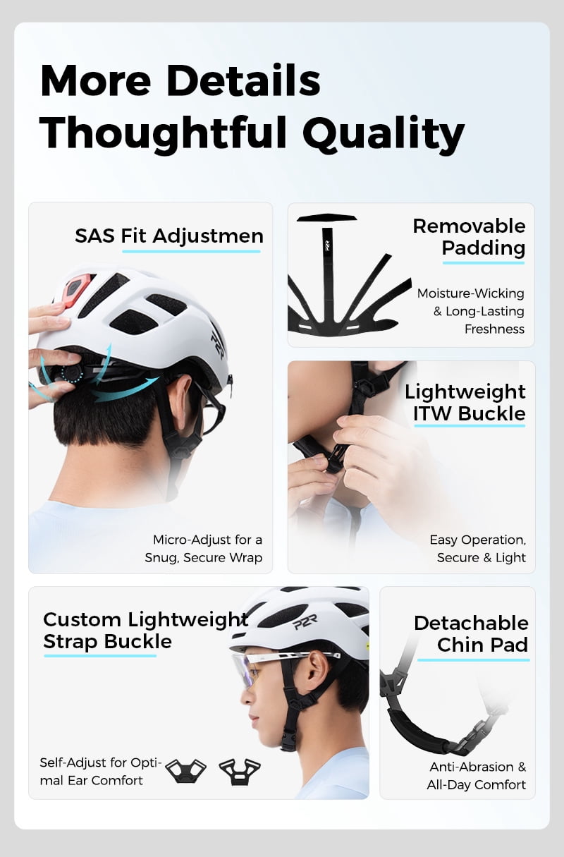 P2R Adult Road Bike Helmet with MIPS & USB Rear LED Light, White (52-55CM)