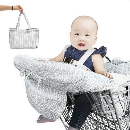 2-in-1 Large Shopping Cart Cover High Chair Cover for Baby or Toddler Compact Universal Fit for Boys and Girls, Machine Washable, Fits Restaurant High Chair, 47x31.5
