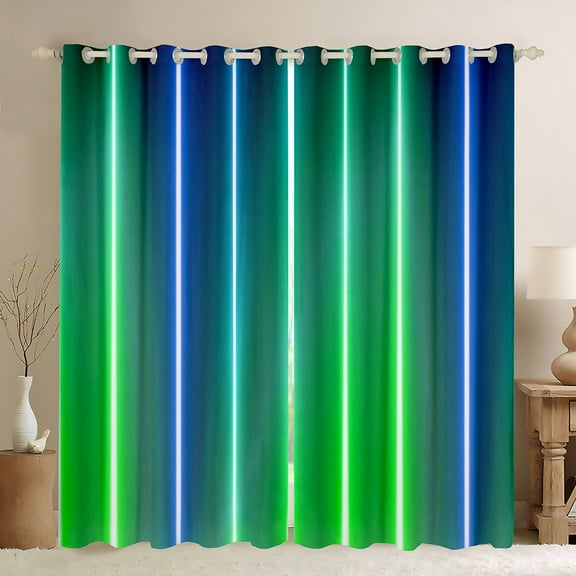 Green Blue Teal Curtains Ombre Abstract Art Curtains & Drapes ,Geometric Striped Curtains 30%-50% Blackout Stripe Neon Gradient Window Curtain Bedroom Decor