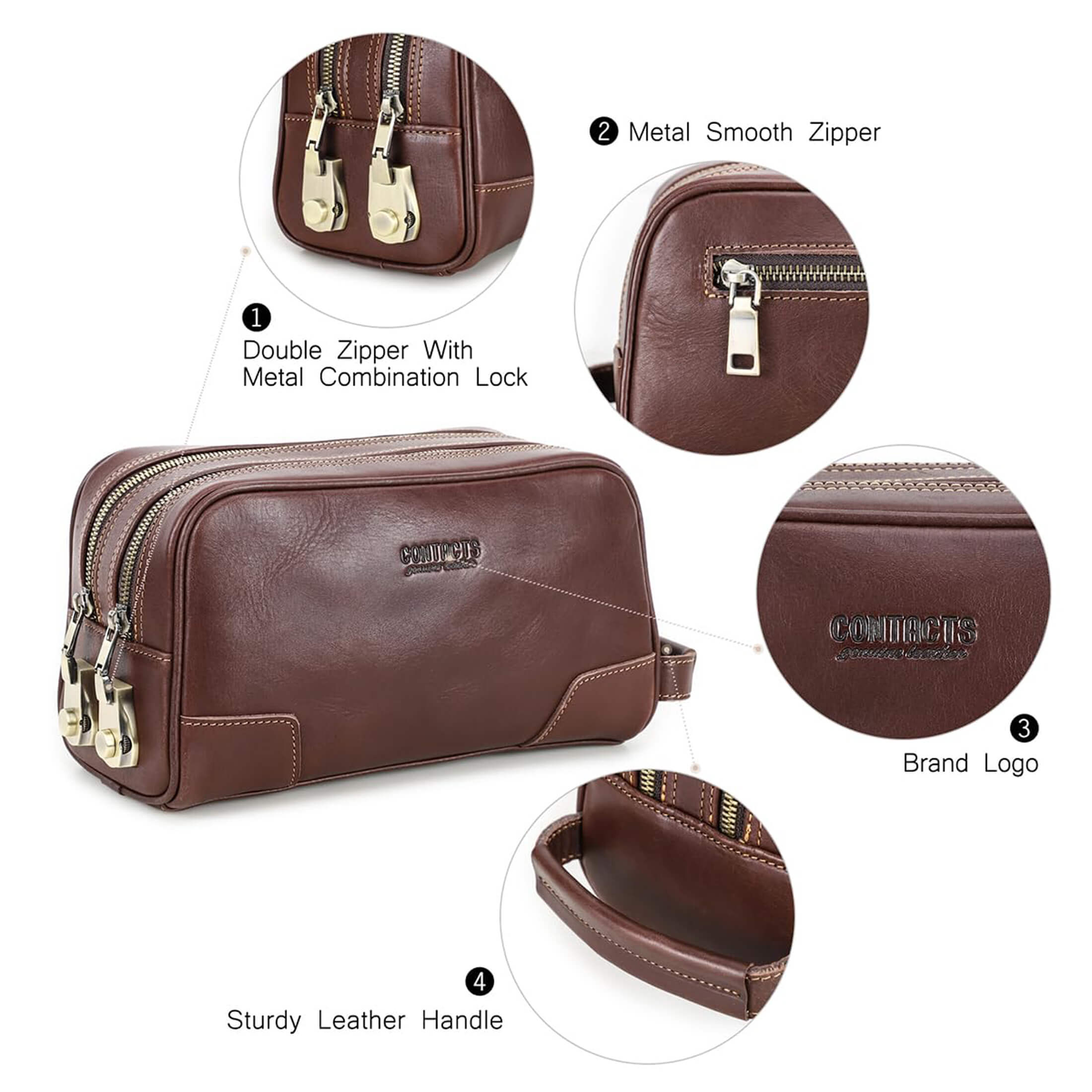 Contact's Men's Clutch Purse Bag , Toiletry Bag with Lock for Men, Shaving Dopp Kit Organizer Clutch, Valentine Gift, Coffee