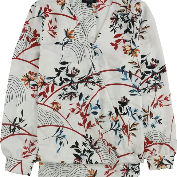 Alfani Womens Surplice Pullover Blouse, White, Large