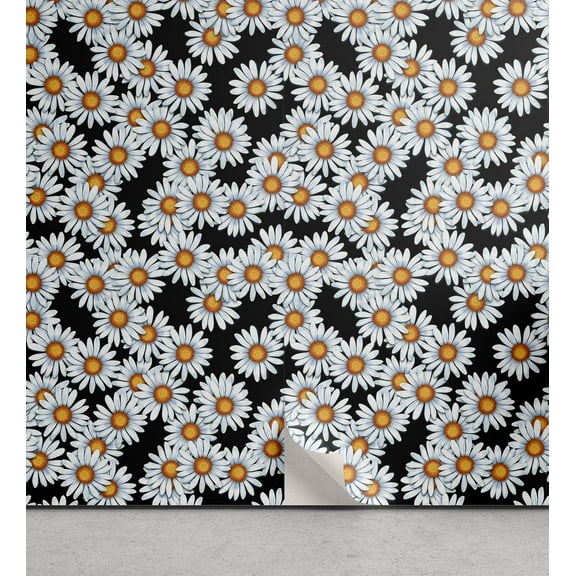 Ambesonne Daisy Peel & Stick Wallpaper for Home, Spring Chamomile Flowers Art, 13"x100", Apricot Pale Blue Grey
