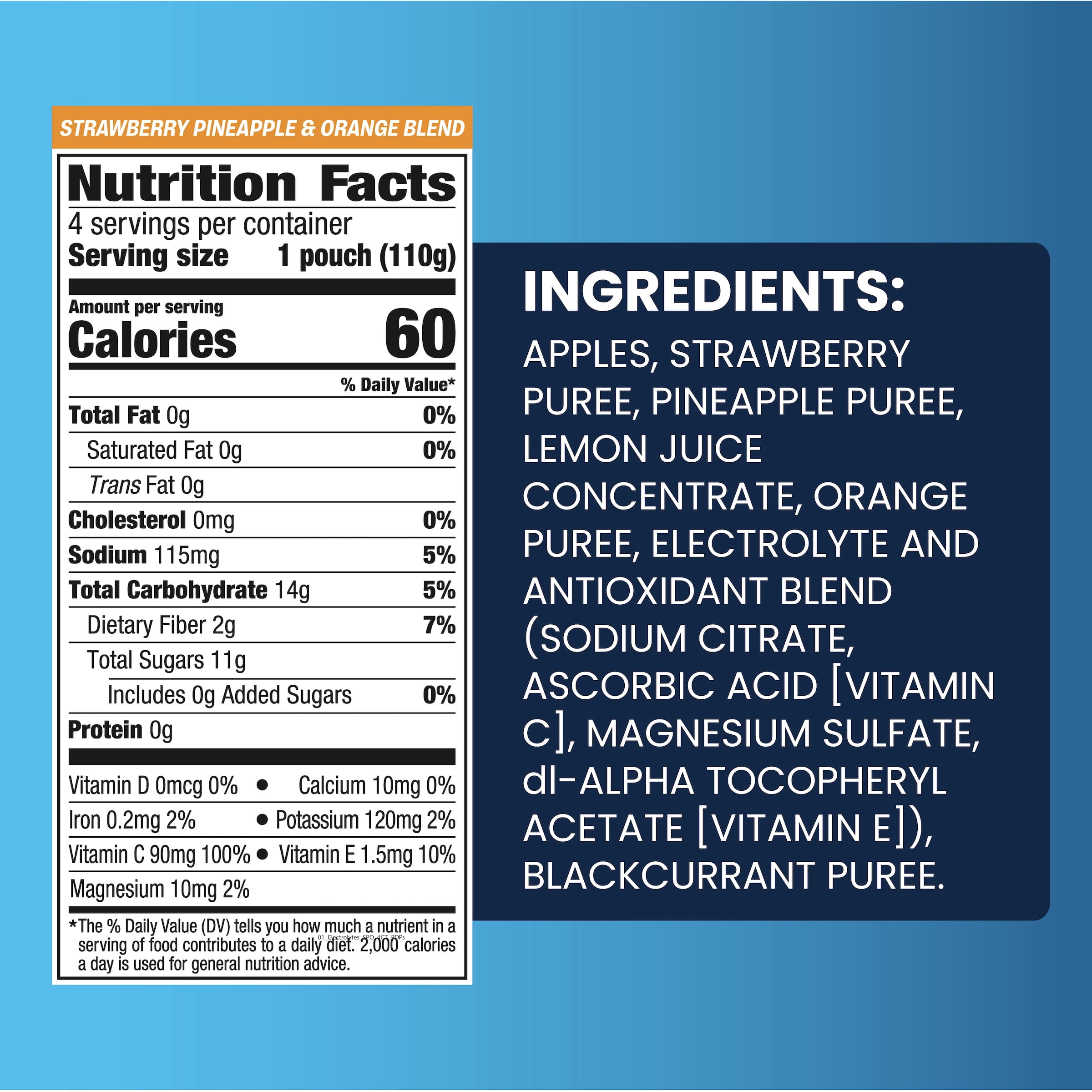(3 pack) GOGO Electrolytes No Sugar Added Strawberry Pineapple & Orange Fruit Blend Pouches, 3.9oz (4 Pack)