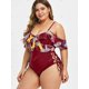 thumbnail image 3 of Más el tamaño de la impresión del cordón palma hacia arriba con volantes de una sola pieza del traje de baño Rosegal Camisetas tallas grandes, 3 of 5