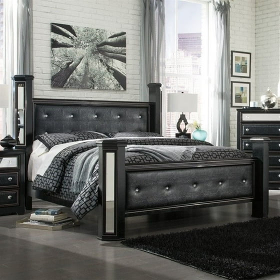 Ashley Alamadyre Faux Leather Queen Poster Panel Bed In Black Ashley Alamadyre Faux Leather Queen Poster Panel Bed In Black Com