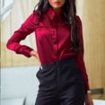 thumbnail image 3 of sunsanly Women Spring Shirt OL Style Solid Color Loose Satin Single-breasted Commute Long Sleeves Turn-down Collar Spring Blouse Women Clothes, 3 of 8