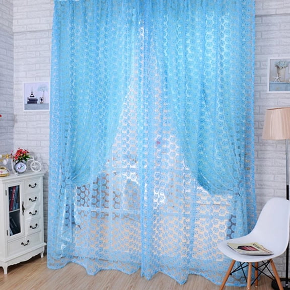 EXTRA 15% OFF Blue Floral Sheer Curtains Flower Print Vine Volie Panel Drapes Window Treatment for Bedroom Nuresry Dining Girl Kids Room Rod Pocket 2 Panels
