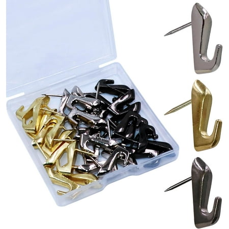 30 PCS Push Pin Picture Hs, thumbtacks for Wall Hanger, Picture Hanging Nails for Wall, Decorative Thumb Tacks for Hanging, Bulletin Board Hs (Silver & Gold & Black)