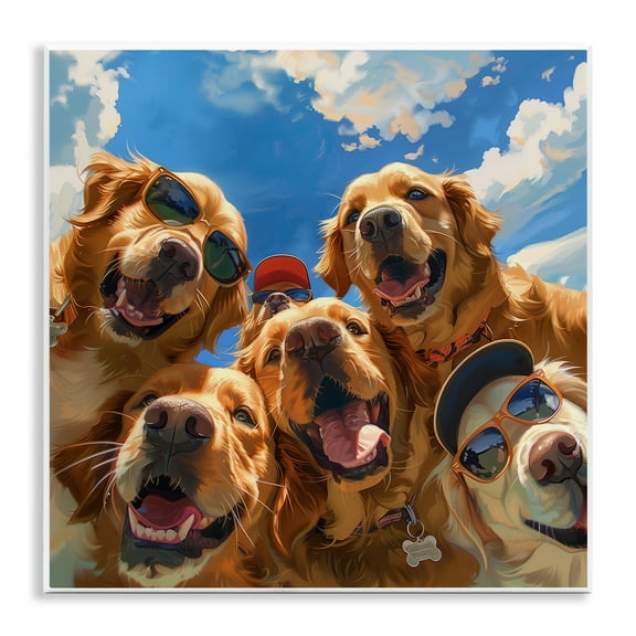 Stupell Industries Golden Retriever Group Selfie Animals Painting Unframed Art Print Wall Art, 12 x 12