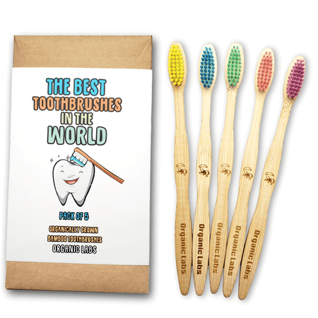 5 Pack Biodegradable Bamboo Toothbrushes Meduim Bpa Free Bristles Antimicrobial Brush