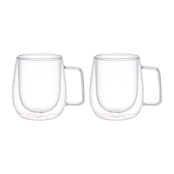 SharpChef 2pk Double Wall Borosilicate Glass Cups, Insulated Coffee & Tea Mugs, Heat-Resistant, Lightweight