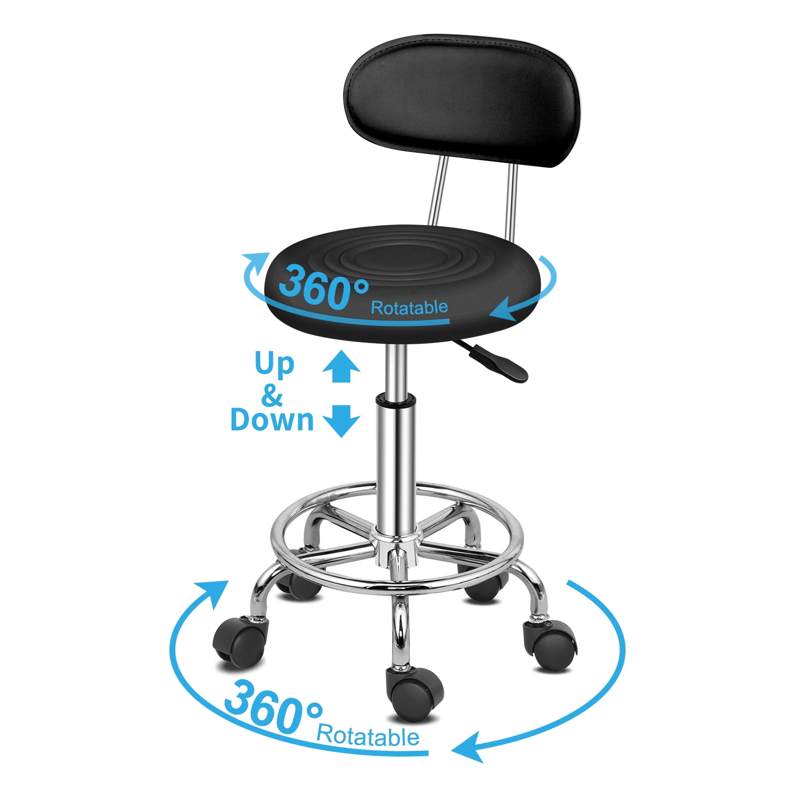 Ktaxon Swivel Salon Stool Chair with Backrest, Adjustable Hydraulic Rolling Stool Work Salon Drafting Swivel Task Chair