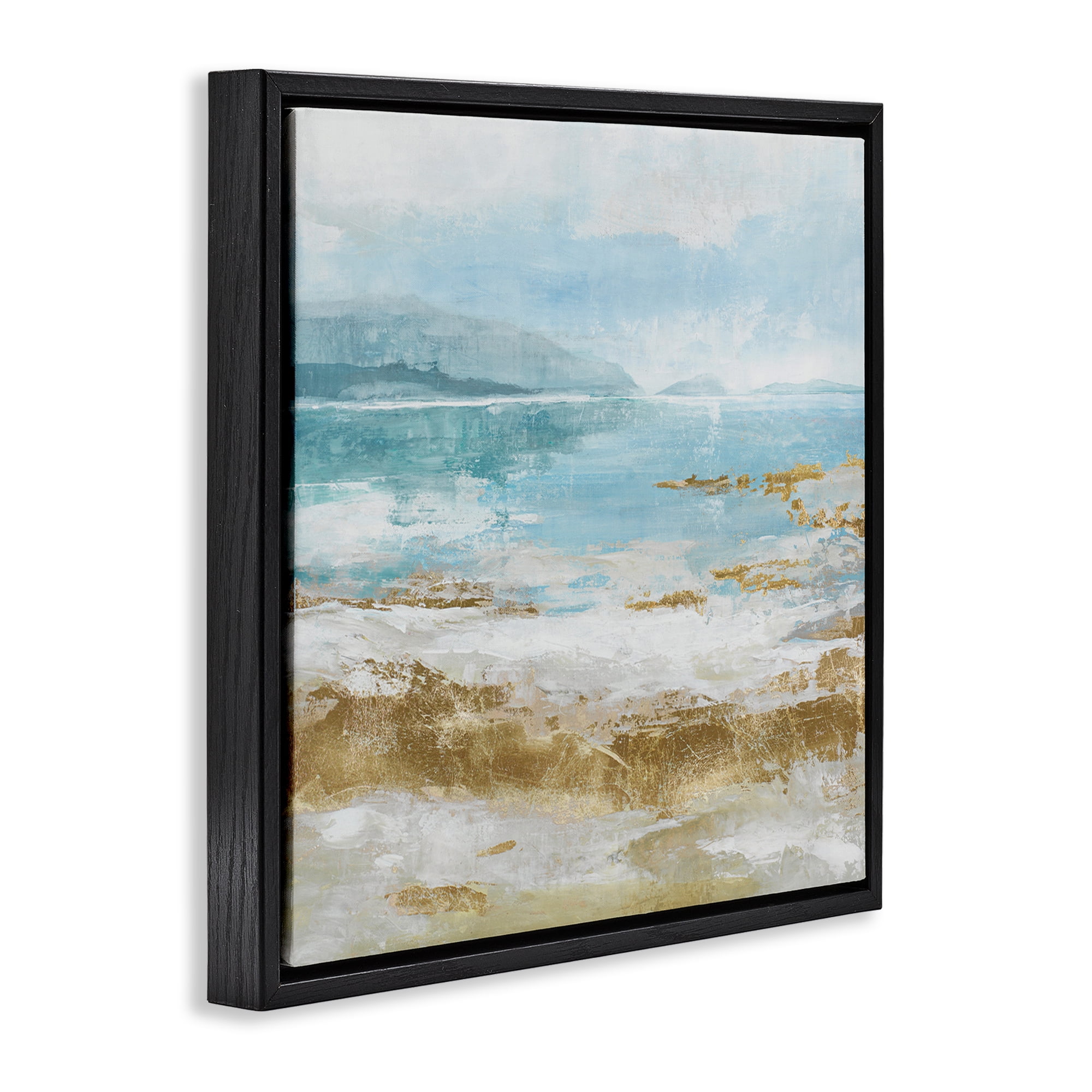 Stupell Industries Distressed Beach Landscape Coastal Painting Black Floater Framed Canvas Art Print Wall Art, 18 x 18