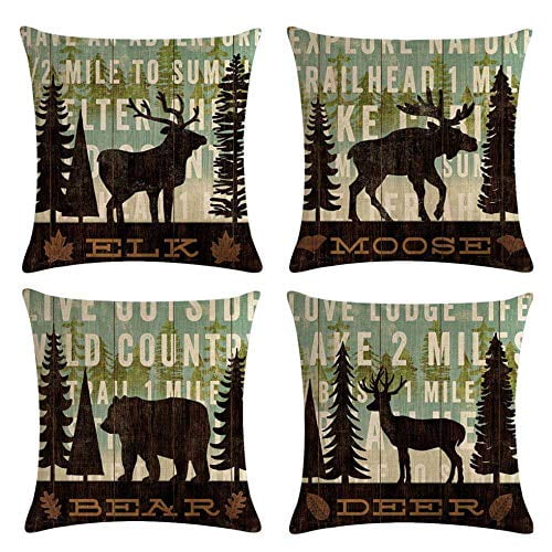 Wildlife Elk Moose Cushion Case Rustic Bear Deer Pine Tree Throw Pillow Covers 