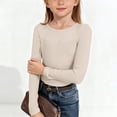 thumbnail image 2 of LIJCC Ribbed Round Neck Top, Children's Girl's T-Shirt, Slim Fit Casual Basic Top Long Sleeved Shirt Pullover(Beige,7-8 Years), 2 of 7