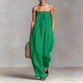 thumbnail image 5 of Women's Strapless Tube Jumpsuit, Adjustable Tie Front Bodice Wide Leg Outfit, Cotton Linen Blend Summer Casual Beachwear, Resort and Vacation Jumpsuit for Women​-Green, 5 of 6