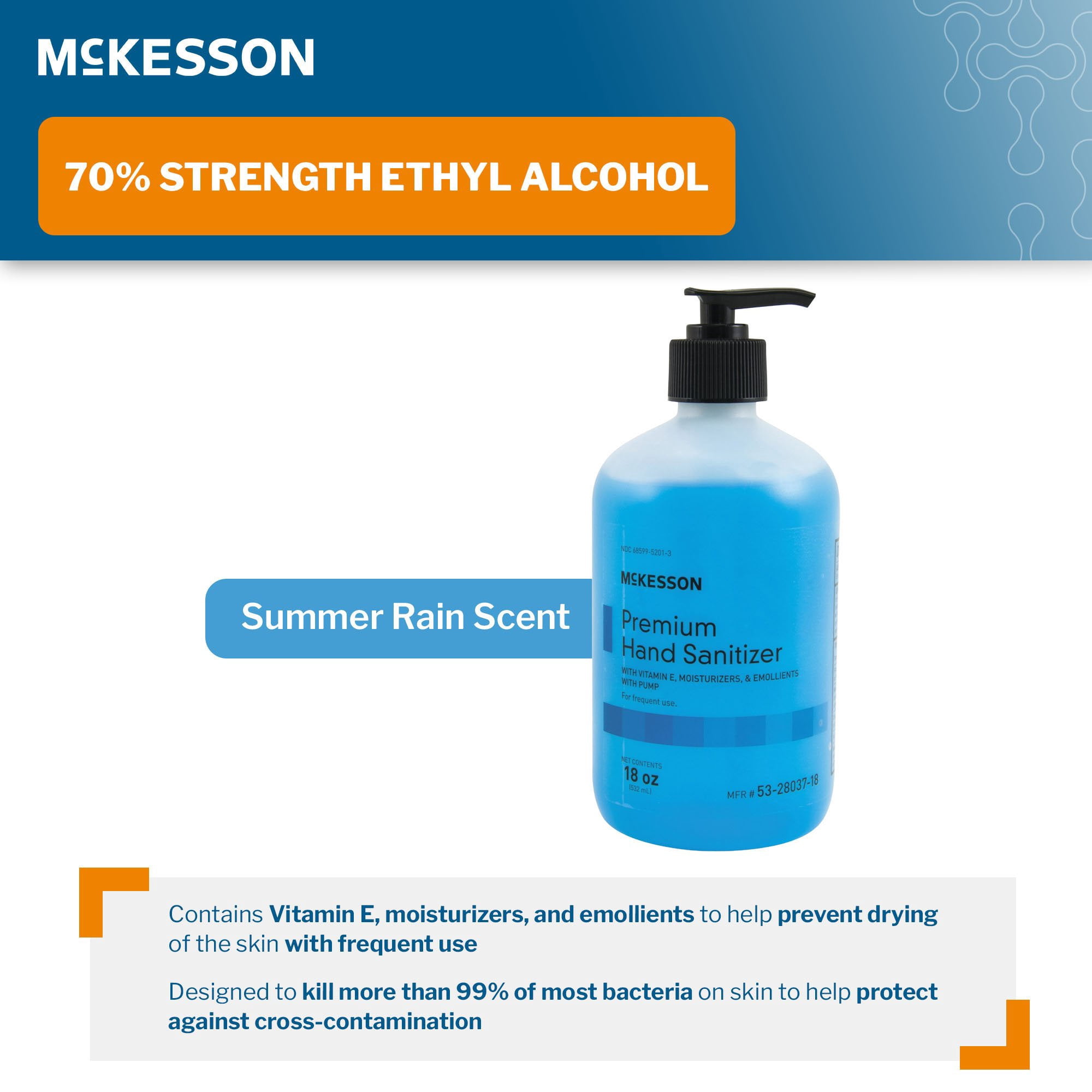 McKesson Premium Ethyl Alcohol Summer Rain Scent Hand Sanitizer 18 oz. Pump Bottle 12 Ct
