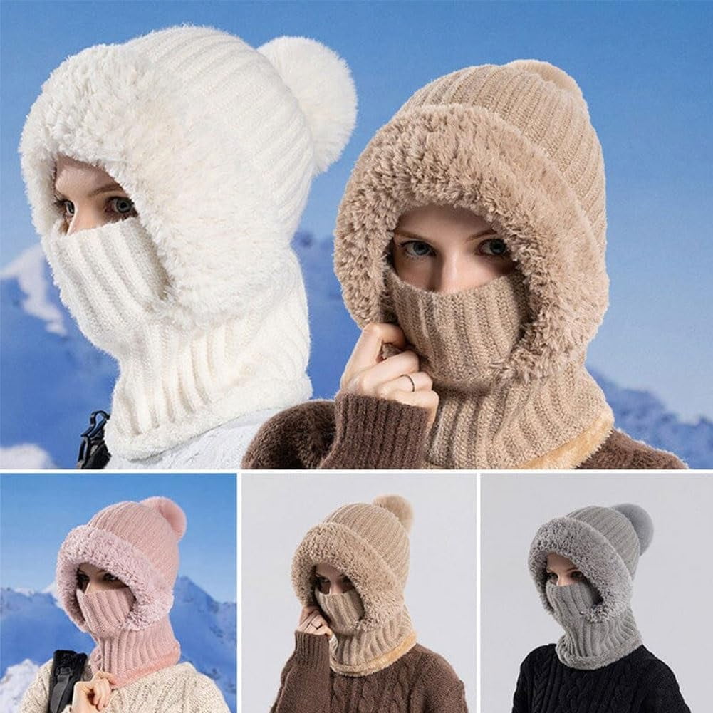 Women's Knitted Hat in Autumn and Winter, Elastic Warm Ear Protection Hat, Balaclava Knit Scarf Hats, Running Ski Mask