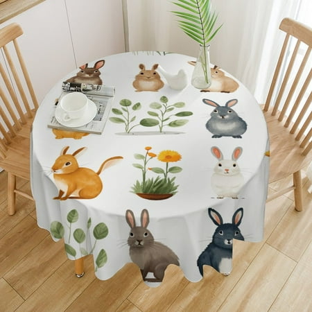 

Cute Rabbit Round Tablecloths Circular Table Cover Washable Polyester For BBQ Buffet Table Parties Supplies