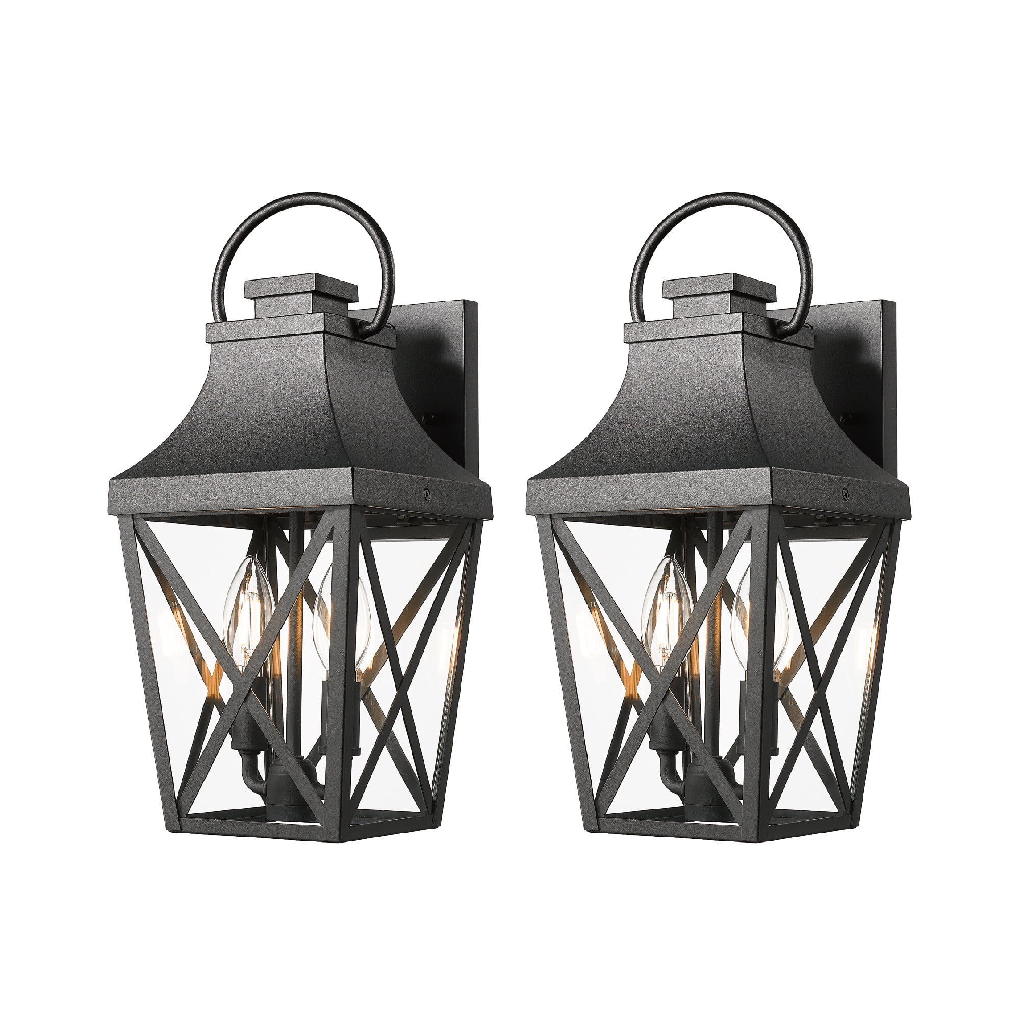 Outdoor Wall Lights, 2 Pack Waterproof Matte Black Glass Wall Sconce Lamp for Garage Patio Porch Yard Decor, Black