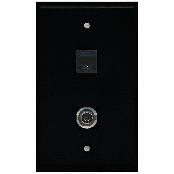 RiteAV - Black 1 Port 3.5mm 1 Port Cat5e Ethernet Black Wall Plate