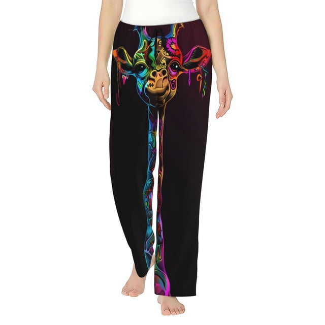 Balery Neon Psychedelic Giraffe Pantalones de pijama para mujer, pijamas ultraligeros, pantalones de estar por casa-Medium