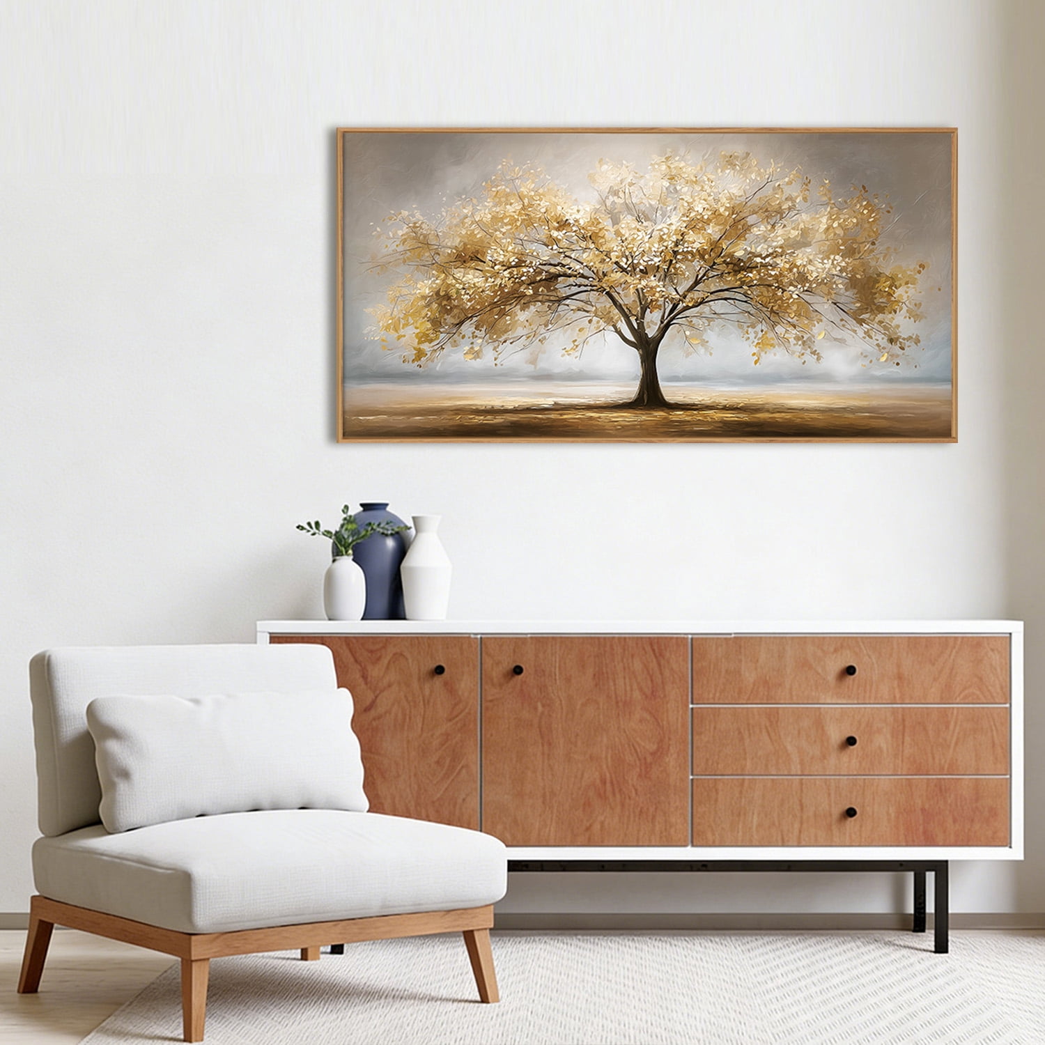 TOARTi Tree of Life Wall Art Gold Leaves Framed Nature Aesthetics Canvas Painting For Living Room Bedroom Office Decor 20x40 Inch
