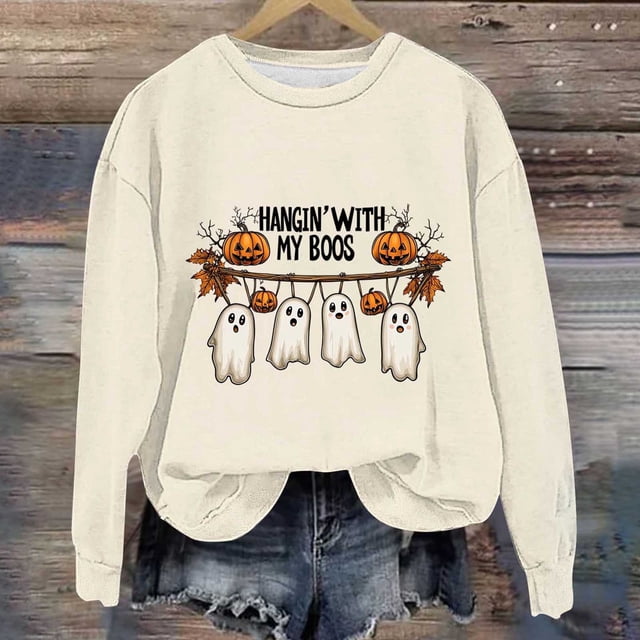 Cowsor Kids Clothes Pumpkin Graphic Sweatshirt Spooky Fall Vibes Outfit Dog Ghost Long Sleeve Pullover Tops