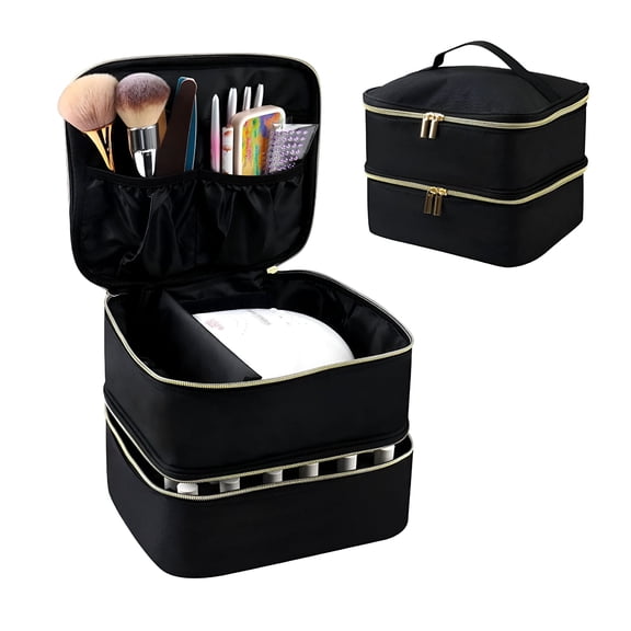 XIBUFE Detachable Double Layer Nail Polish Organizer Case Holds 30 Bottles Black