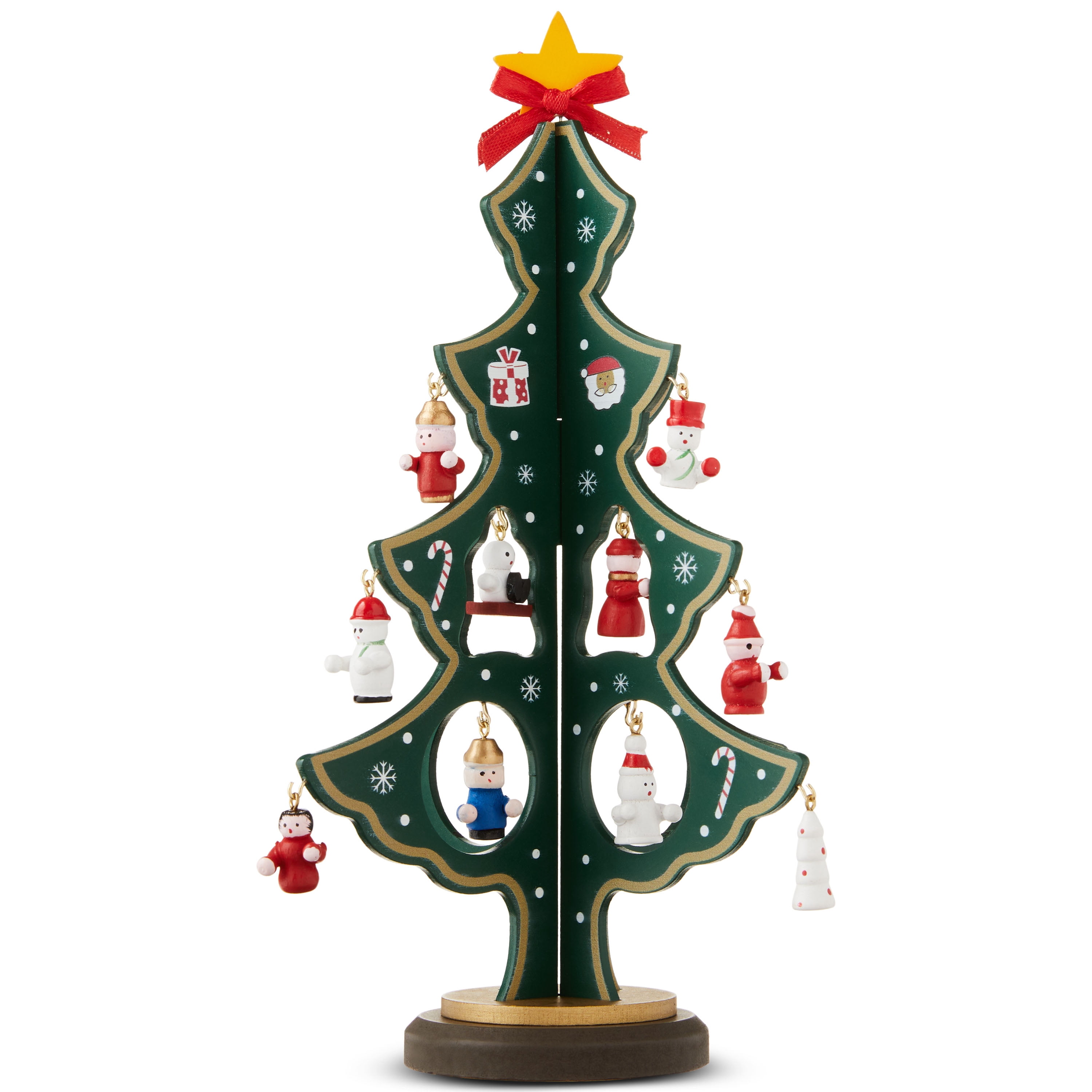 Green Wood Mini Christmas Tree Set with Ornaments, 11", 24 Pieces, by Holiday Time